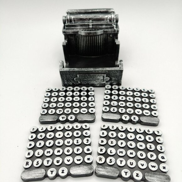 Retro Typewriter Theme Beverage Coaster Set With 4 Coasters Gift for Writer - Picture 7 of 7